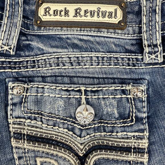Rock Revival Jeans Womens 27 (4) Blue Anzelie Easy Boot Faux Pocket Flaps Blingy - Picture 7 of 16